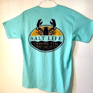 Salt Life Size L Lobster Tail T-Shirt - Sea Green, Navy, Gold - Brand New